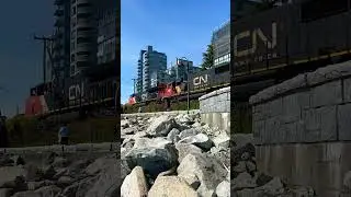 CN train heading north  West Vancouver #travel #trains #cnrallvideos #railshorts #shorts