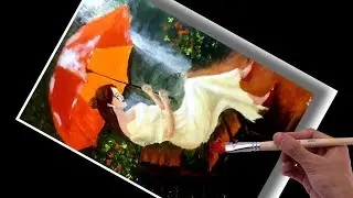 Easy acrylic painting a romatic girl in the rain | rainy day elegance | step by step