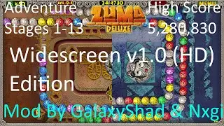 Zuma Deluxe Widescreen v1.0 (HD) All Adventure Stages 1-13 High Score 5,280,830