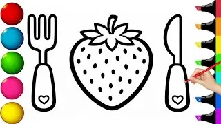 Easy strawberry drawing for kids / how to draw strawberry with color / fruit strawbbery drawing