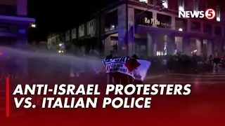 Tensyon sa pagitan ng Riot police at Anti-Israel Protesters sa Bologna, Italy