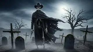 Lone Skeletal Cowboy Under the Dark Western Moon 4K