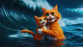 Mother's Love: Mama Cat leaps into the swirling water, risking her life to save her precious kitten