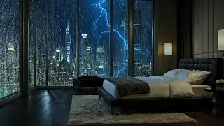 Relax in a Miami Luxury Apartment at Night with Heavy Rain and Thunderstorm | Sleep Sounds 4K