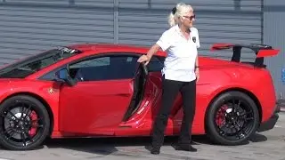 Granny Drives Fast an Insanely LOUD Lamborghini Gallardo Super Trofeo on Track!