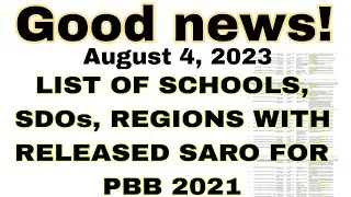 List of Schools, SDOs, Regions with released SARO for PBB 2021 (August 4, 2023).