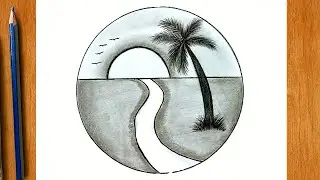 How To Draw Landscape Of A Road to Sunset And Palm Tree 🌅🌴| Easy For Beginners ✏️