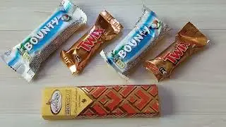 Learning colors with sweets  Bright ASMR Bounty + Twix + Milk Chocolate