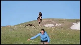 Golden eagle attacking woman in Mongolia