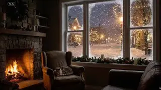 Cozy Winter Night Ambience  ☃️🐱  Sleeping Cat by the Fireplace| No Music