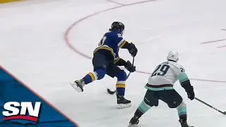 Blues' Brandon Saad Corrals Stretch Pass And Seamlessly Rips Puck Past Kraken's Martin Jones