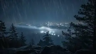 Sleeping in City: Strong Rain against Window Pounding on Glass at 50th Floor Bedroom