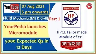 Live YourPedia HPCLMicromodule| Fluid Mechanics 1 |ME Civil| HPCL Practice Questions| HPCL Questions