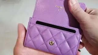 Chanel 22S Purple Caviar Classic CARD Holder GHW Snap Flap SLG Unboxing #luxurypl38 #chanelpurple
