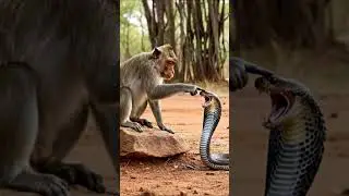 Monkey Calms a Cobra?!  Unbelievable Wild Moment! #MonkeyVsCobra #Wildlife #Shorts