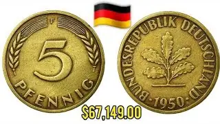 5 pfennig coin from jarmni 1950 .f. rear coin .