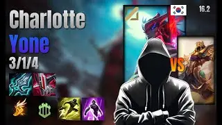Charlotte Mid Yone vs Azir lol KR solo rank Full Game 16.2 | charlotte 요네 vs 아지르