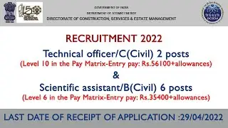 DCESM(Department of Atomic Energy)recruitment 2022-Technical officer & scientific assistant (Civil)