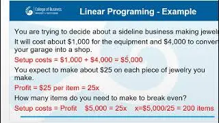 Linear Programming and Break Even Analysis