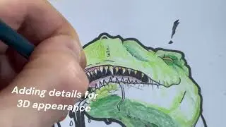 Coloring a Dinosaur Green | Relaxing Drawing with Colored Pencils