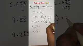 Recurring Decimal Fraction l Bar Questions into fractions #maths