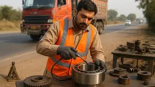 Pakistani Mechanic Greasing Heavy Bearing | Roadside Truck Workshop