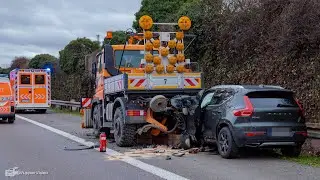 Auto rast in Mähfahrzeug der Autobahnmeisterei - zwei Schwerverletzte | 28.12.2020