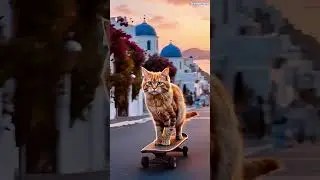 Stylish Skateboarding🛹 Cat on the Streets 🐱. #FelineFashion # #SkateboardingCat # #SkateLife#