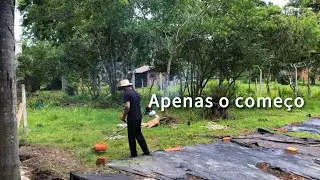 Começamos a limpar o terreno, recebemos a madeira da cabana e levantamos a bendita cerca 🏡