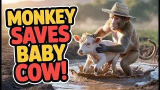 🐄🐒 Monkey Farmer Saves Baby Cow from Mud | Farm Rescue Story 🚜❤️