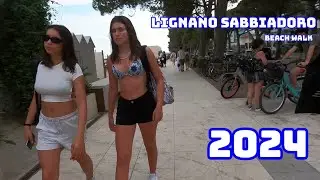 Lignano Sabbiadoro Italy, in Summer  4K Beach Walk