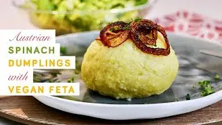 Austrian spinach dumplings with vegan feta