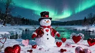 Snowman, Valentine Love Story,  Winter Landscape - Snow Falling, Background Loop Video 3H 【4K】