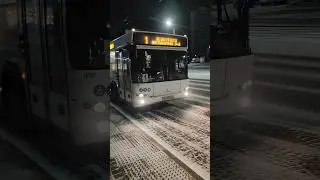 Снято 29.12.2025. Убытие от остановки белого автобуса МАЗ 103 по маршруту №1.