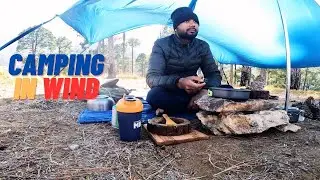 Camping In Very Strong Wind In Top Of Mountain | Tarp Survival Shelter in the Top Of Mauntain - asmr