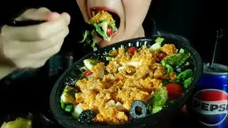 Crunchy Fried Chicken Caesar Salad Mukbang | Crispy Bites & Pepsi
