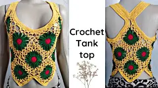 Crochet tank top | crochet flower top | crochet flower | crochet racer back top