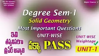 Degree Semester 1 - Maths [ Solid Geometry ] Most Important Questions UNIT-1 Weightage UGExams 2026