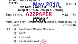 HSBTE Diploma 5th Sem RCC Design Question Paper May 2018