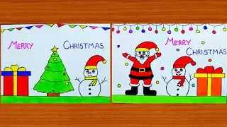 Merry Christmas drawing easy for beginners #How to draw merry christmas drawing with colour 🤶🌲🎄🎊❤️🎅🎁