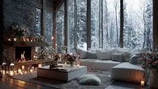 Cozy Cabin Escape 24/7: Relaxing Piano Music with Fireplace and Falling Snow Sounds