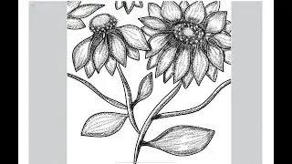 Ink Pen Sketching: Floral composition for beginners | Stippling technique | iPad Art | SimpleSword