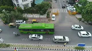 Delhi traffic aerial view: Nehru Place roads and office buildings