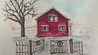 Red Barn house Winter TV Art