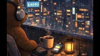 Cozy balcony  at Night (8 Hours) | Rain Waves + City Lights | Sleep • Relax • Study