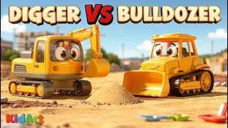 Digger Meets Bulldozer! 🚧🎵 | Fun Construction Song for Kids | KidArt