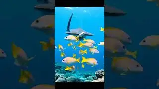 The ocean is fast&hellip; and ruthless 🦈💨A school of fish meets a predator#shots #deepsea #shark #fishing