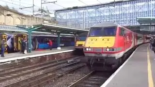 The Class 91 (InterCity 225) London North Eastern Railway [LNER] No.91121 was leaving at Carlisle.