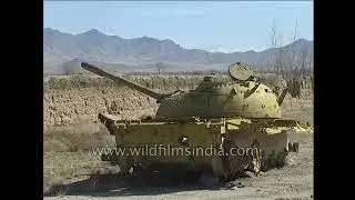 Kabul's outskirts in Afghanistan has abandoned Soviet era war tanks lying around, old abandoned fort