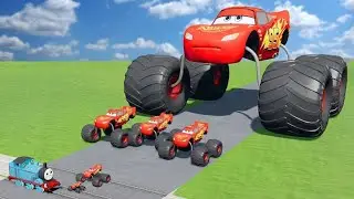 Big & Small McQueen Spider with Monster Truck Wheels VS Giant Train  BeamNG drive